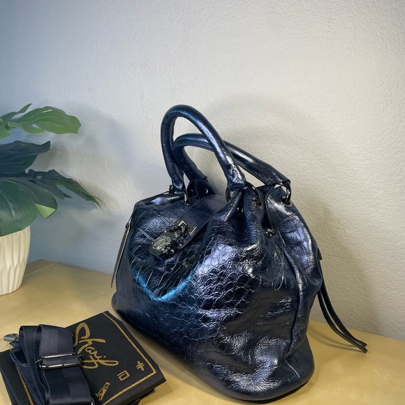 Sharif Legacy Croco Embossed Setosa Leather City Satchel - Picture 6 of 13